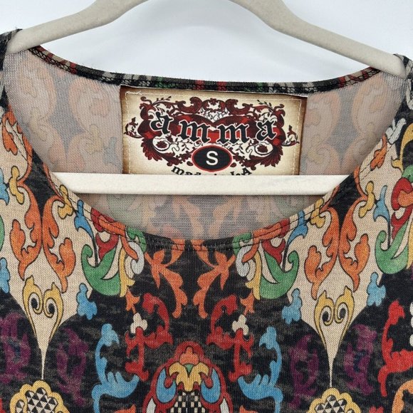 Amma Design LA Art Wear Artsy Paisley Hi Lo Maxi Dress Side Splits Size Small - Picture 3 of 10